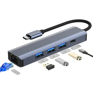 מבצע חם 5 ב-1 USB-C / סוג C ל-USB מתאם תחנת עגינה רב תכליתית HUB עם יציאת רשת 1000M