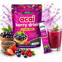 Poudre de baies d'açaï lyophilisées, anthocyanes, en boîte/bouteille, certifiée, pour la fabrication de smoothies et de boissons, approvisionnement en vrac