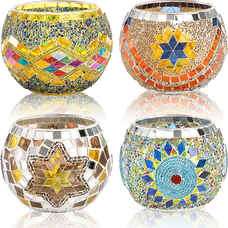 4 Pack Glass Candle Holders Mosaic Decorative Glasses Tealight Votive Holder Bowl Lighting Decor