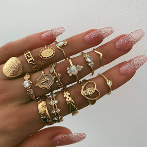 Anillos de moda Vintage baratos para mujer, anillos geométricos de plata con diamantes de circón, conjuntos de joyas elegantes chapadas en oro - Product Image 2