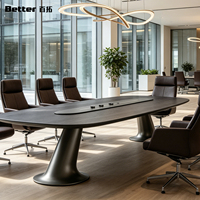 Mesa de Conferencia Rectangular de Madera con Tomas de Corriente Integradas, Escritorio de Reuniones Moderno y Elegante para Oficina