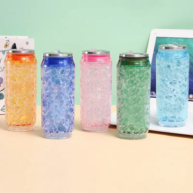 Personalizza logo Eco Friendly Outdoor Snow Globe tumbler bottiglia d'acqua doppia parete plastica ghiaccio colorato Cola può sopportare tazze tazza
