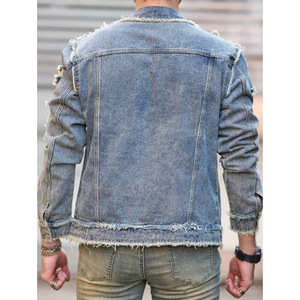 جاكيت جينز رجالي جديد بتصميم عصري ممزق عالي الجودة مع ثقوب، سترة كاجوال أنيقة - Product Image 3