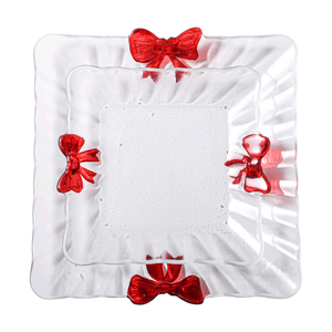 <span class=keywords><strong>Assiette</strong></span> à dessert <span class=keywords><strong>carrée</strong></span> romantique française en verre sans plomb, écologique, avec poignées en ruban rouge, bord ondulé cannelé, faite à la main et soufflée à la bouche - Product Image 3