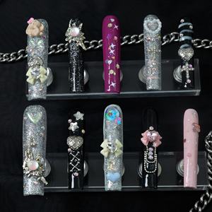 Uñas Postizas Acrílicas Reutilizables Hechas a Mano al por Mayor, 10 Piezas, Modelo Cuadrado con Patrón Artificial - Product Image 2