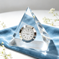 Horloge de bureau en cristal, souvenir d'entreprise, décoration de table de bureau, presse-papiers, horloge pyramide en cristal avec logo et texte personnalisés