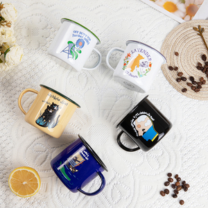 350ml 12oz Metal Enamel Cups Sublimation Custom logo White Custom Stock Tea Milk Vintage Souvenir Camping Mug