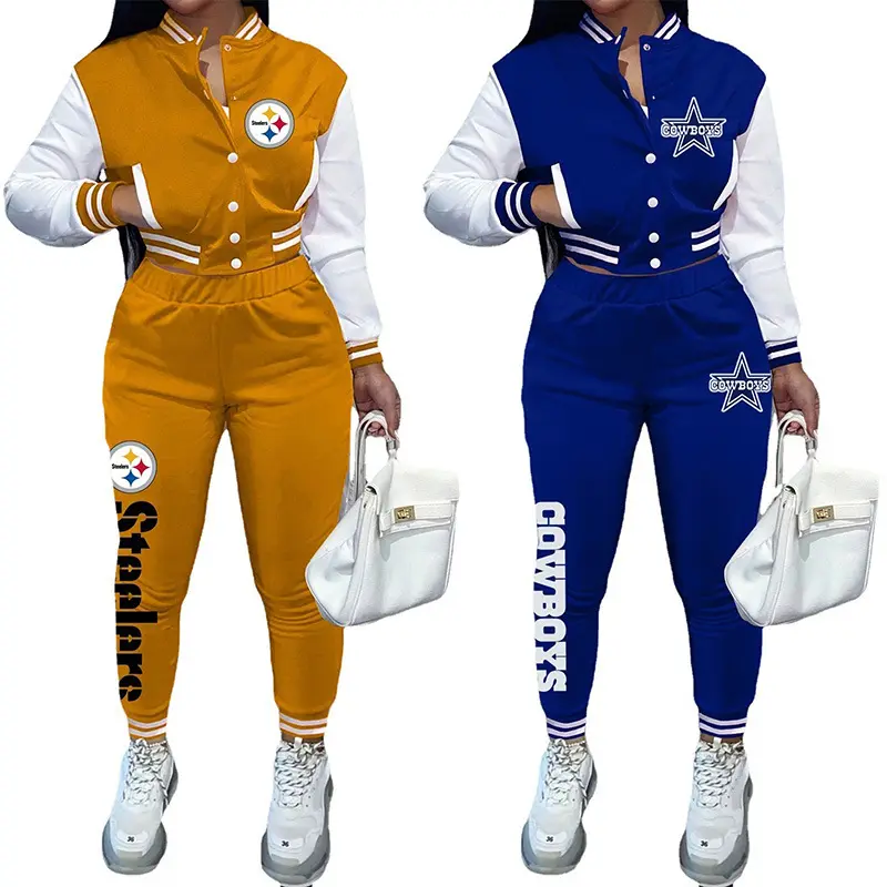 2022 New style NFL America Football Hot sale Custom Baseball Short Jacket Fashion Women Sporty Sets