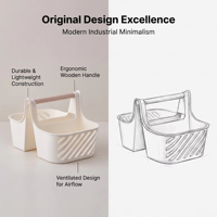 Panier pratique en plastique WONFUN avec poignée en bois, double panier pour le rangement de la salle de bain, organisation écologique, multifonctionnel