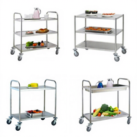 Chariot de rangement commercial à 3 niveaux en acier inoxydable avec rail et roues (L/M/S) pour la collecte de vaisselle et le service de buffet en hôtel
