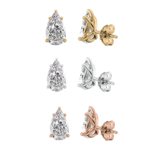 Boucles d'oreilles clous en diamant taille poire, or massif 18 carats, certifiées GIA, couleur D naturelle VS1, style classique pour femme, idéales pour les fiançailles - Product Image 1