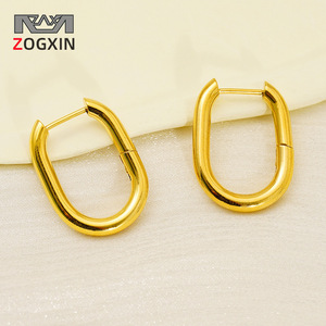 Zogxin Gold Hoop Earrings Geometric Stainless Steel Women's Fashion Jewelry - Product Image 1
