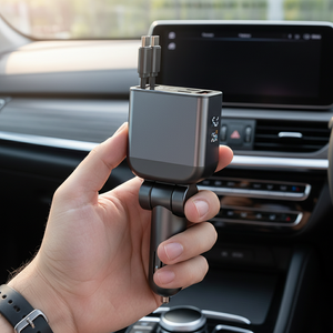 Cargador de coche USB C de carga rápida de 60W con luz LED digital y cable retráctil 4 en 1 tipo C, cargador de coche portátil. - Product Image 1