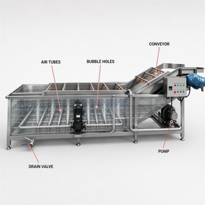 Machine à laver à bulles en acier inoxydable 304 pour nettoyage en profondeur par frottement doux et automatique des filets de poisson, légumes, fruits et tubercules - Product Image 2