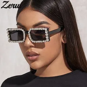 2021 New Ladies Square Sunglasses Personality Diamond-Studded Glasses Fashion Trend Men's Handmade Diamond Sunglasses Hot UV400