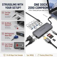 Station d'accueil USB-C multiport 11 en 1 pour ordinateur portable, hub Type C avec VGA, USB-A et C 5 Gbps, lecteur de carte SD TF, RJ45, PD100W
