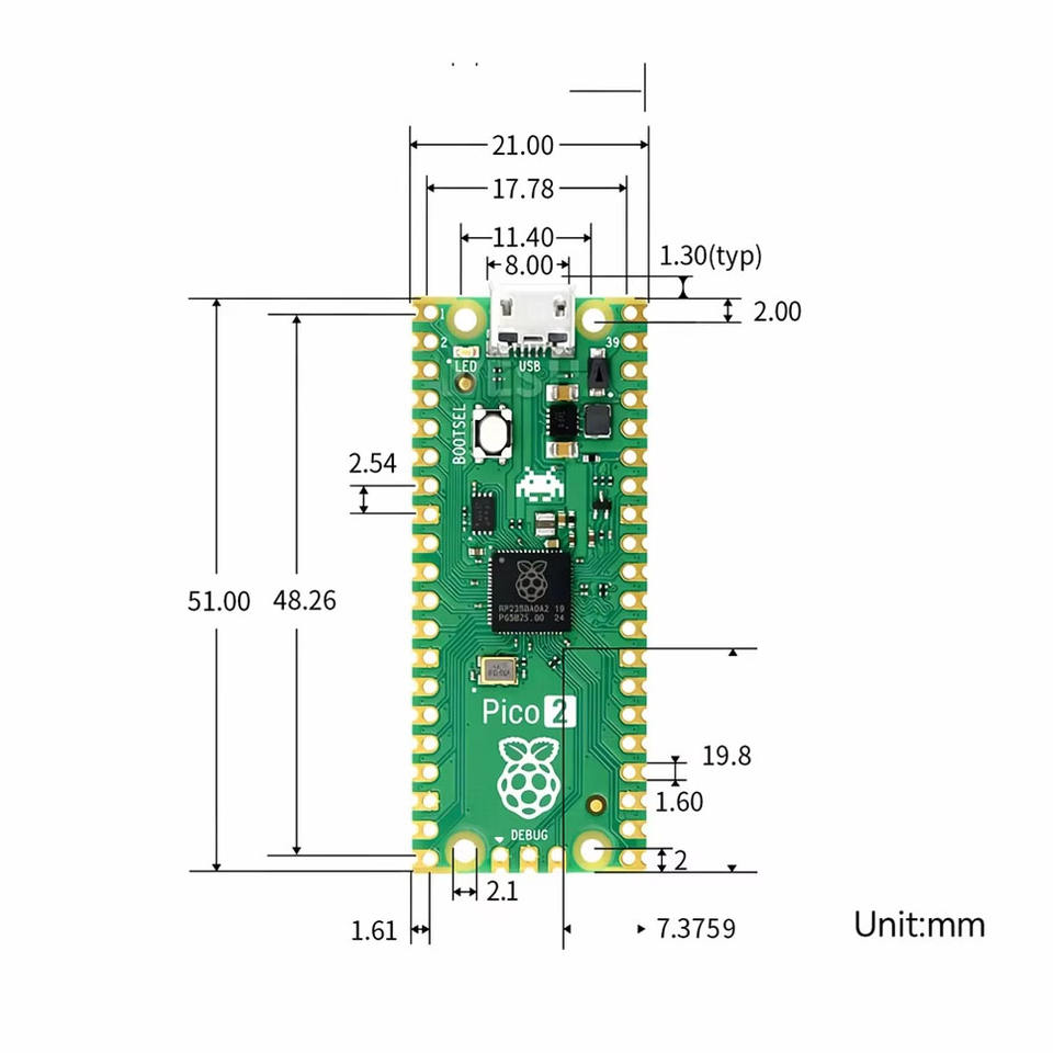 Original Raspberry Pi Pico 2 Microcontroller RP2350 Chip Dual-Core ...