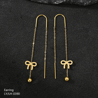 Boucles d'oreilles pendantes en acier inoxydable plaqué or, motif cœur et nœud, très tendance, écologiques, polies à haute brillance, pour femmes, idéales pour les soirées.