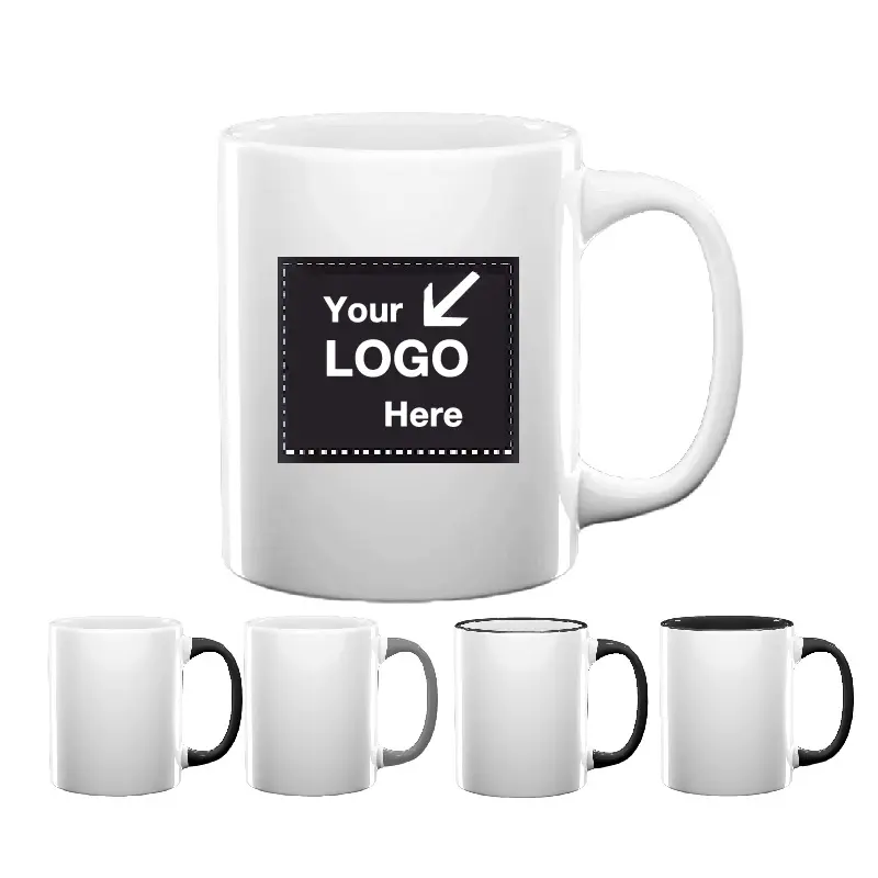 Personalizado, barato, 11 Oz. Taza de cerámica de color blanco personalizada, logotipo de impresión de publicidad de marca, taza de café de porcelana fina