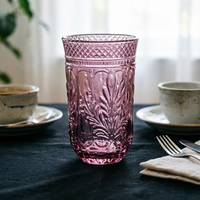 Verre à boisson haut de gamme avec motif Artemisia Argyi en relief, couleurs bleu, vert, ambre, rose, violet