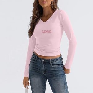 T-shirt à manches longues pour <span class=keywords><strong>femme</strong></span>, coupe ajustée, respirant, de haute qualité, imprimé, en coton/spandex, écologique, <span class=keywords><strong>col</strong></span> en <span class=keywords><strong>V</strong></span>, idéal pour l'été - Product Image 3