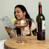 Verre à vin en acier inoxydable transfrontalier avec pied, écologique, taille et logo personnalisables, gobelet à vin en métal pour fêtes et bars