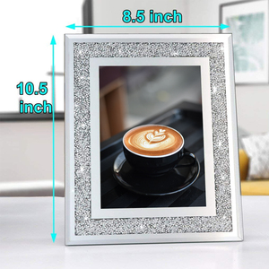 Crushed Diamond Wedding <strong>Mirror</strong> Photo <strong>Frame</strong> Crystal Silver Glass Picture <strong>Frame</strong> for Photograph Size 8x10 Inch - Product Image 2