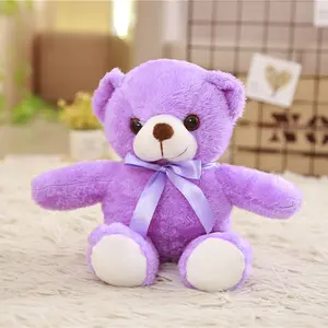 Individueller 20 cm Purpurbogen Teddybär Baumwolle gefüllte Plüschtiere Spielzeugfigur mit Gehmerkmal für Cartoon-Fans