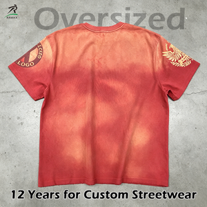 Camiseta de Hombre de Corte Holgado Personalizada, Estilo Vintage con Lavado Ácido, Algodón Pesado, Degradado Desgastado, Bajo sin Rematar, Estilo Urbano, OEM ODM - Product Image 2