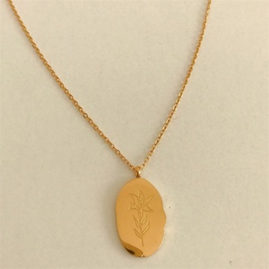 Stainless Steel Necklace Real Gold 18k Gold Plated Custom Carved 12 Flowers Oval Pendant Necklace Jewelry - Product Image 4