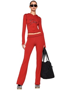 Hottie Sporty 2 Parça Takım Kadın Kapüşonlu Fermuarlı Harfli Baskılı Crop Top ve İspanyol Paça Çizgili Tatlı Seksi Esnek Dar Pantolon - Product Image 6