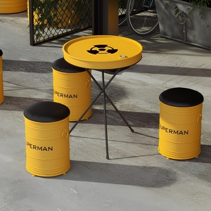 Conjunto de Mesa y Sillas para Restaurante SUNYARD, Estilo Industrial, de Acero, Creativo, con Forma de Barril de Aceite, para Uso en Exteriores, Cafeterías, Bares, Pubs - Product Image 6