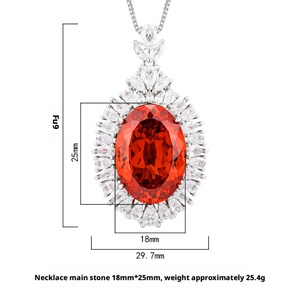 Elegant Smooth Eco-friendly <b>Copper</b> Jewelry 18*25mm Bezel Setting Oval Cut Colorful Zircon Pendant Necklace for Women Casual Wear - Product Image 2