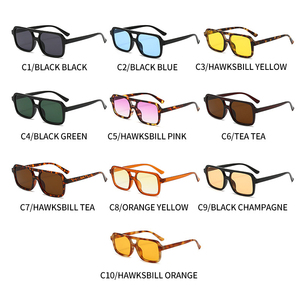 Hot Sale Oversized Square PC Frame Shades Eyewear Fashion Double Bridges Trendy Rectangle Flat Top Women and Men <strong>Sunglasses</strong> - Product Image 5