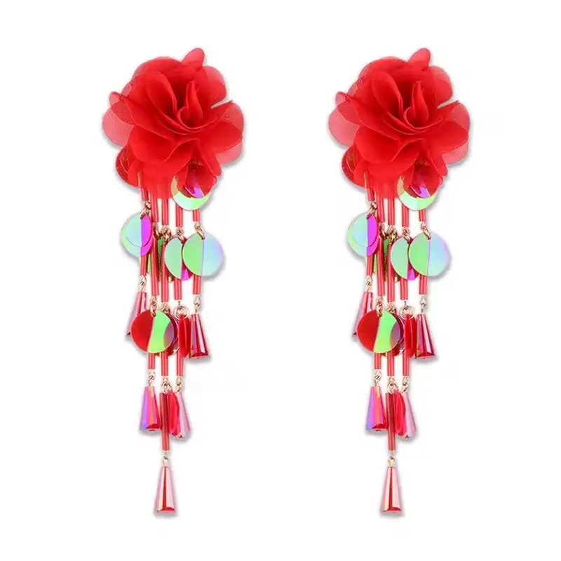 Haute qualité plaqué or fleur pétale boucles d'oreilles bijoux bohème long gland cristal boucles d'oreilles pour les femmes