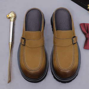 Mocassins en cuir pour hommes à bout rond avec boucle, à enfiler, semelle épaisse antidérapante, chaussures décontractées toutes saisons, semelle intermédiaire en EVA, semelle extérieure en caoutchouc - Product Image 4