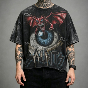 เสื้อยืดสตรีทแวร์ทรงโอเวอร์ไซส์ ผ้าคอตตอน 100% หนัก 300 กรัม พิมพ์ลายกราฟิกด้วยเทคนิค DTG ล้างสีแบบ Acid Wash สำหรับผู้ชาย - Product Image 1
