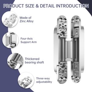 Charnières cachées Divine de 6 pouces pour portes, charnières invisibles, charnières dissimulées, rotation à 180 degrés, réglage à 3 voies, charnière de porte silencieuse, argent - Product Image 3