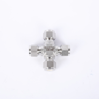 Raccords de tuyauterie en acier inoxydable 316L à double ferrule, croisillon poli à quatre voies pour instruments