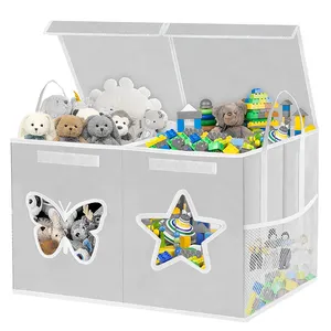 Prix de gros Boîte de rangement pliable multifonctionnelle pour jouets en tissu pour enfants Boîtes de rangement pour jouets en maille latérale