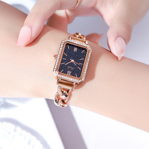 Reloj de Pulsera de Cuarzo para Mujer de Alta Gama, Correa de Mezclilla, Estilo Cuadrado y Original, con Pedrería, Resistente al Agua - Product Image 1