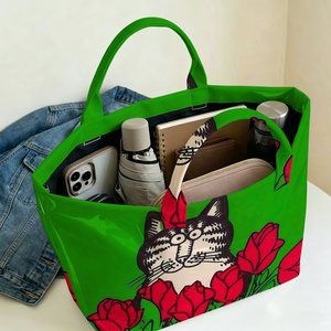 Borsa tote in PVC Cat Among Roses, borsa leggera, borsa a tracolla da viaggio portatile di grande capacità, borsa tote Mothe - Product Image 3