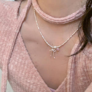 Joyería de moda al por mayor estilo Ballet collar de perlas mujeres verano <span class=keywords><strong>Rosa</strong></span> corazón circón arco collar pulsera - Product Image 2