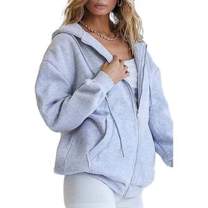 เสื้อฮู้ดดี้ผู้หญิงขายส่ง รับทำโลโก้ ซิปคุณภาพสูง สไตล์ลำลอง ผ้าฝ้าย 100% แขนยาว - Product Image 2