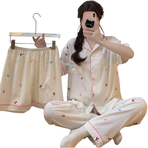 Pijamas de Verano para Mujer, Estampado de Dibujos Animados, Transpirables, de Secado Rápido, Suaves, Casuales, de Manga Corta y Largo Completo - Product Image 1