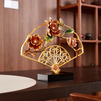 Ornement de bureau RORO Art déco moderne, fleurs orange-rouges, métal de luxe, base en cristal, peinture émaillée faite à la main