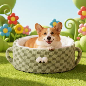 Toptan Evcil Hayvan Köpek Yatakları Dama Tahtası Baskılı Kısa Kesim Şekilli Peluş Yuvarlak Köpek Minderi Yatakları Sevimli Moda Köpek Yatağı - Product Image 1