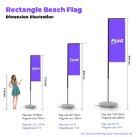 Support de bannière géante télescopique en aluminium robuste pour publicité extérieure, avec base remplissable d'eau, mât de drapeau en forme de L