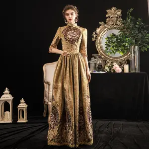 Robe victorienne en or, style Renaissance médiéval pour femmes, Costumes reine
