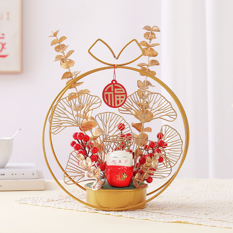 Panier de fleurs joyeux Chat porte-bonheur